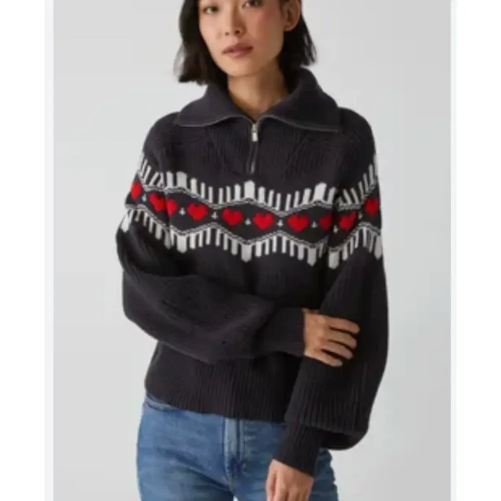 Michael Stars Anders Fair ISle Sweater Navy Blue Red White